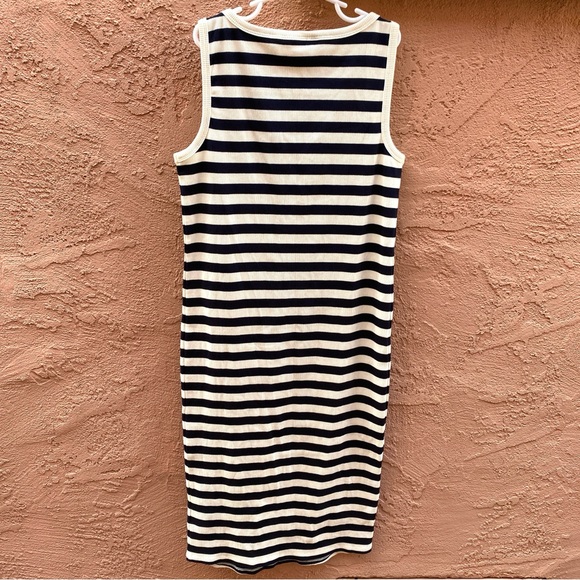 MOTHERHOOD MATERNITY TANK RIB KNIT DRESS FITTED BODYCON BLACK WHITE STRIPE - Picture 11 of 11